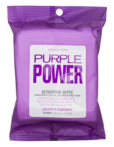 Beauty Concepts Detoxifying Lavender and Chamomile Facial Makeup Remover Wipes Removes Dirt, Oil and Environmental Toxins – Pack of 30 Wipes