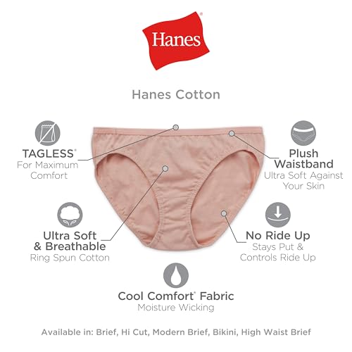 Image of Hanes women's Hi-Cut Panties Pack, Lightweight Cotton Hi-Cuts, 6-Pack (Retired, Colors May Vary)