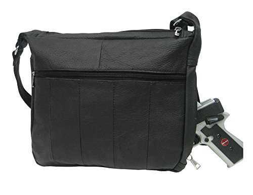 Leather Concealed Carry Crossbody Purse - YKK Locking CCW Ambidextrous Gun Bag Roma 70822
