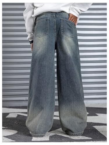 SHENHE Boy's Baggy Jeans Wide Leg Mid Waisted Casual Going Out Hip Hop Denim Pants2