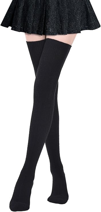 sunnifa Woolen Thigh High Socks for Women Cotton Over the Knee Stockings Leg Warmers Thigh Knee High Leg Warmer Winter Extra Long Boot Stockings Leg Cuffs Socks for Women (1 PAIR/BLACK)-picture-0