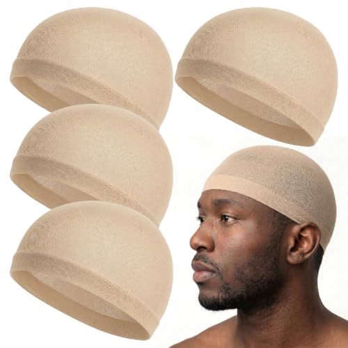 Beauty Town 4 Pcs Thin Stocking Wave Cap Skull Wig Cap for Men (2 Sets of 2)