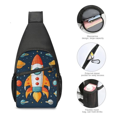Bolso tipo sling para mujer y hombre con diseño de nave espacial miniatura 4