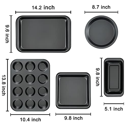 Baking Pans Nonstick Set, 5-Piece Bakeware Sets With Round/Square Cake Pan, Muffin Pan, Loaf Pan, Roast Pan, Baking Sheets For Oven Nonstick, Mobzio Kitchen Cookware Sets Baking Supplies #TOP4
