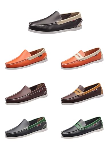 Men's Loafers Slip-on Leather Casual Shoes,Fashion Lightweight Comfort Non-Slip Driving Walking Moccasin Boat Penny2