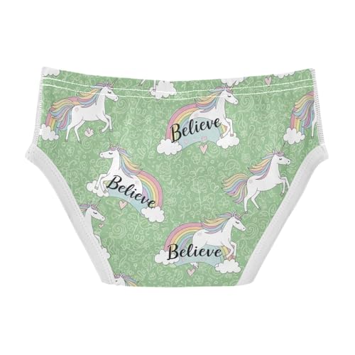CHIFIGNO Boys' Cotton Underwear Breathable Briefs Printed Brief Underwear for Kids Boys, Cute Unicorn Green2