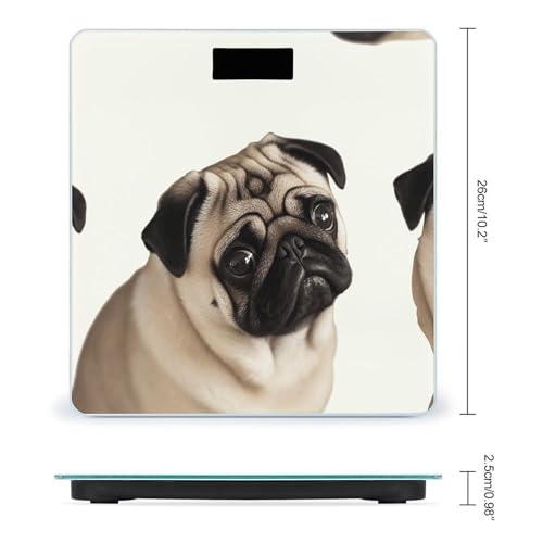 Báscula digital para baño con diseño de perro pug y cristal templado miniatura 2