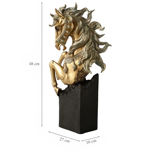 Image of ARMONIA Decorative Horse Statue | Gold-Toned Figurine with Silver Accents on Black Stand | Premium Art Decor Animal Showpiece for Home Decor | Elegant Gift for Living Room, Office,Christmas & New Year