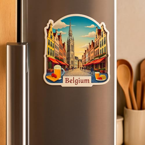Image of Naxon Belgium Theme Souvenir Fridge Magnet - 3x3 Inch Stylish Refrigerator Magnet for Kitchen & Home Decor | Travel Souvenir Gift from Belgium | Fridge Decoration Magnet | Pack of 1