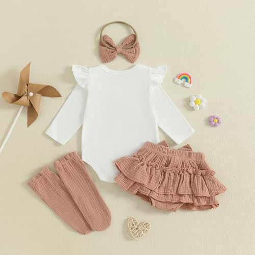 Thorn Tree Newborn Girl Clothes Rainbow Long Sleeve Romper Baby Girl Bloomers Tutu Skirt Headband Socks 4Pcs Fall Outfits4
