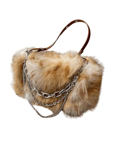 MakeMeChic Womens Faux Fur Bag Top Handle Fuzzy Shoulder Handbags Plush Square Bags Purse Brown One Size