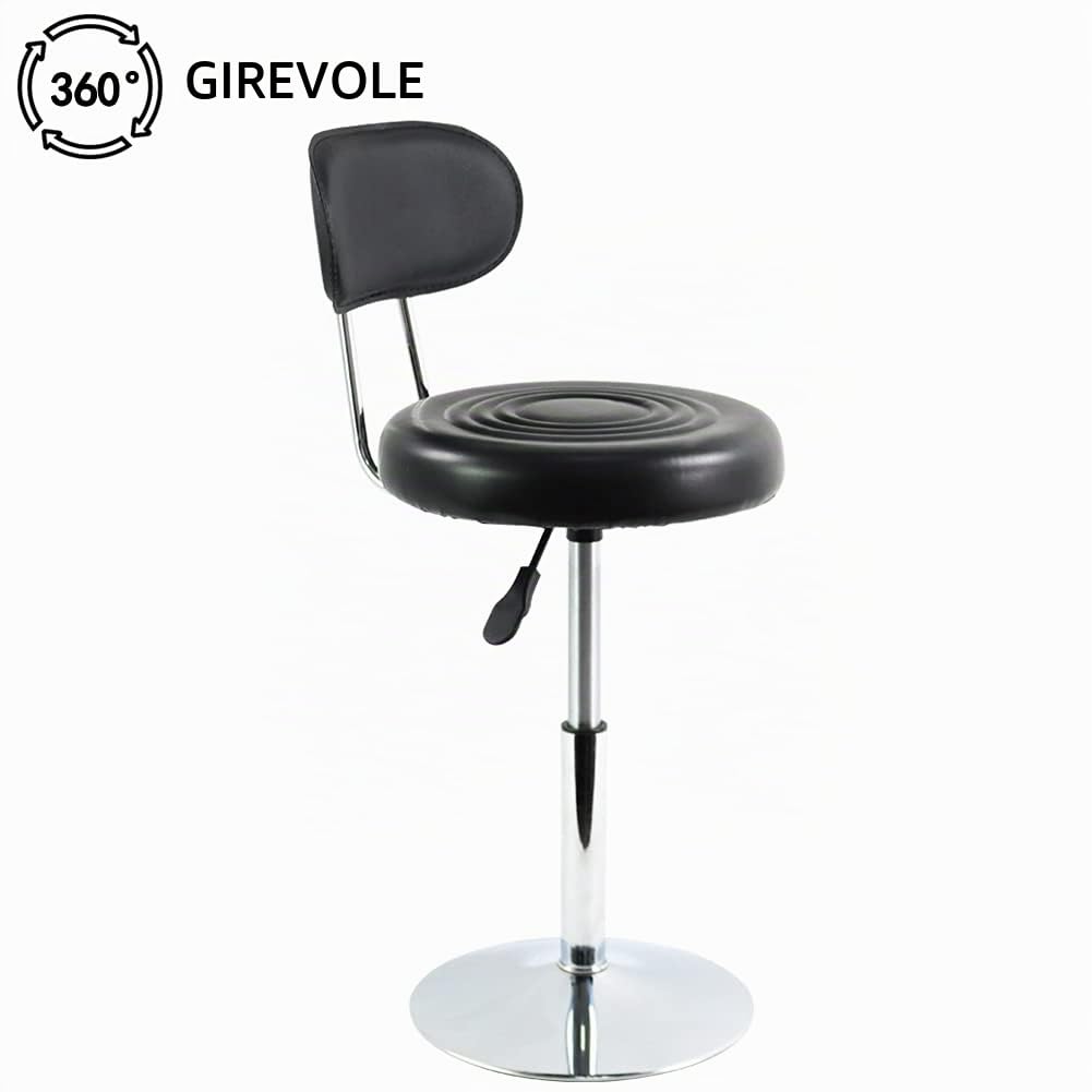 FURWOO Mini Sgabello da lavoro in pelle PU, per parrucchiere, salone di bellezza, per la redazione, per la casa, girevole, con schienale piccolo, colore: nero