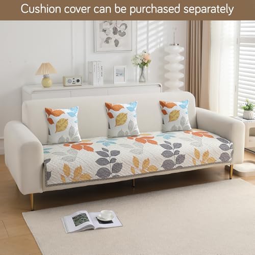Image of HOKIPO 'HomeHues Series' Printed Quilted Sofa Cover Mat for 3 Seater Sofa, Multicolor Leaves (IN-809-D2*1)