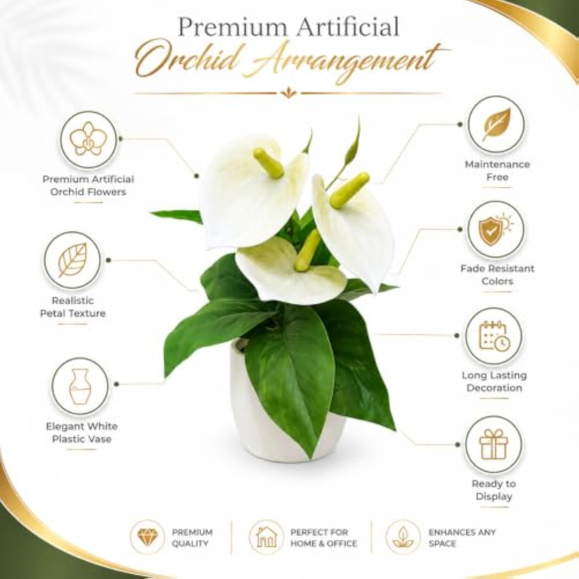 Artificial Anthurium Flower Plant with White Pot