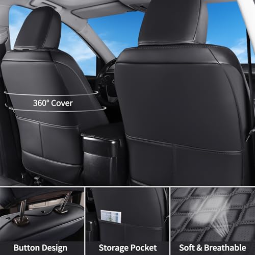 Image of Huidasource Car Seat Covers Fit for Toyota RAV4, Full Coverage Waterproof Leather Seat Cushion Covers Full Set Fit for 2013-2018 Toyota Rav4 XLE LE XLE Premium Limited (Not for Hybrid, Black)