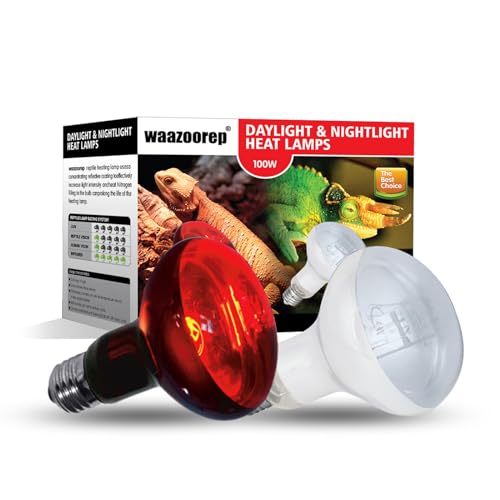 waazoorep Reptile Heat Lamp Bulbs 100W 2 Pack,Day and Night Infrared Basking Spot Heating Light Combo,UVA Heat Lamp Bulb for Reptile and Amphibians,Bearded Dragon, Lizard, Turtle