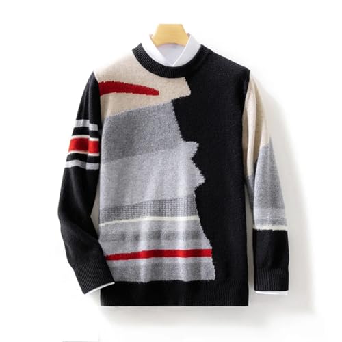 Men's Round Neck Wool Soft Sweater Irregular Patchwork Pullover Casual Large Size Top3