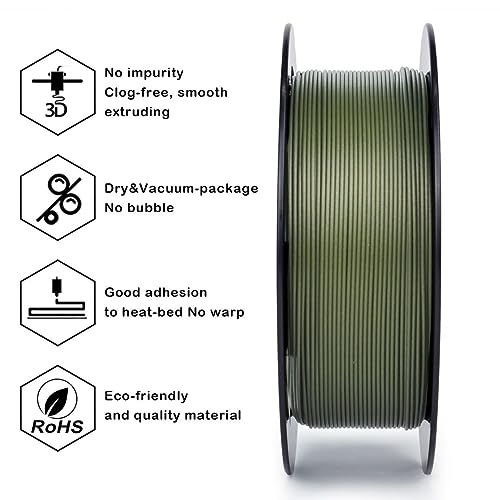 Image of ZIRO Carbon Fiber PLA Filament 1.75mm, CF-PLA 3D Printer Filament, Reinforced PLA Colorful 0.8KG, 15% Carbon Fiber Contained Spool, Fits for Almost All FDM 3D Printers, 1.76lbs, Military Green