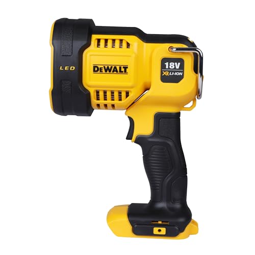 DEWALT Akku-LED-Strahler / Baustellenstrahler (18 V, max. 1.000 Lumen, max. 400 m Distanz, drei weiße und ein abgesoftete rote LED, drehbarer Lampenkopf, Lieferung ohne Akku und Ladegerät), DCL043