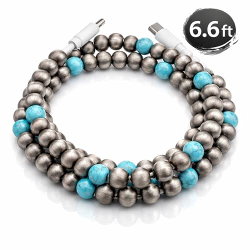 Image of Stylish Beaded Phone Charger Cable Colors USB Charging Cord for Smartphones (USB C to USB C, Charcoal, 6.6ft)