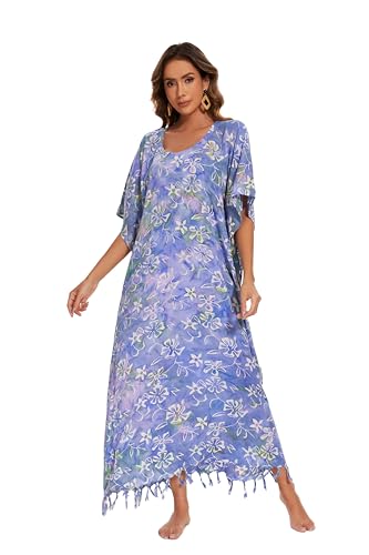 Image of Beautybatik Women Hand Blocked Batik Rayon Caftan Kaftan Bali Loungewear Maxi Plus Size Long Dress XL to 4X
