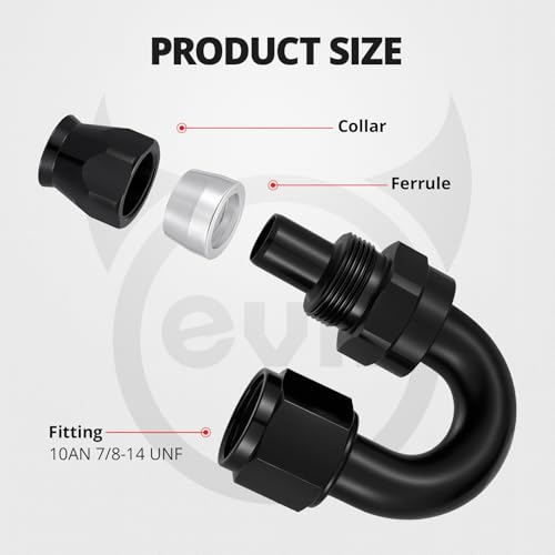 Image of EVIL ENERGY 10AN PTFE Hose End Fitting 180 Degree Black for PTFE Hose Only 4PCS
