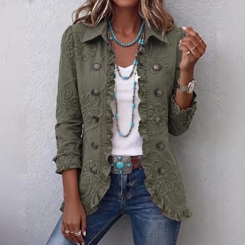 Ruffle Jacket for Women Button Ruffle Trim Retro Light Weight Jackets Women - image 3