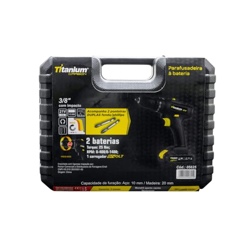 Furadeira Parafusadeira Sem Fio Bivolt De 10mm Titanium 05625 + Duas Baterias e Acessórios 110v/220v