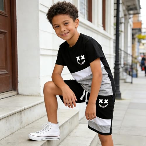 Image of Boys Clothes 2 Piece Size 6-13Y Short Sleeve T-Shirt & Shorts Set Casual Kids Boys Spring Summer Outfits