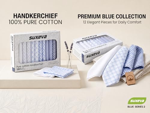 Image of Men's 12pcs 100% Cotton Checkered Handkerchiefs Gift Box, 15.75 Inch Soft Breathable Absorbent Large Pocket Squares