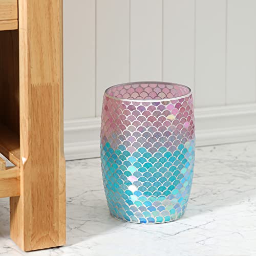 Image of Bathroom Wastebasket - Glass Decorative Trash Can (Mermaid)