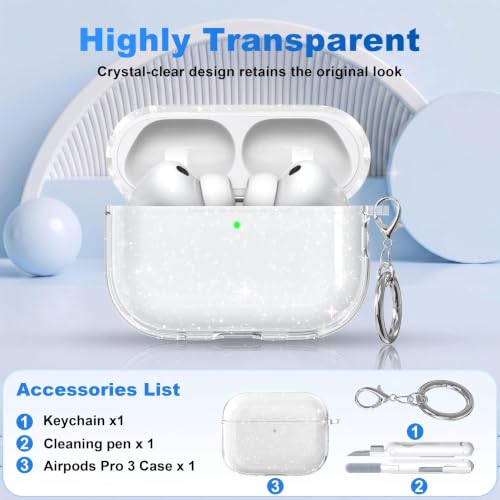 Image of for AirPods Pro 3 Clear Case 2025, Military-Grade Shockproof, Soft TPU Highly Transparent Anti-Yellowing for AirPods Pro 3 Case with Cleaning Kit & Cute Round Buckle, Clear Gitter