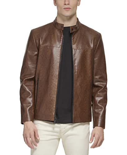 DKNY Men's Faux Laether Modern Racer Jacket2