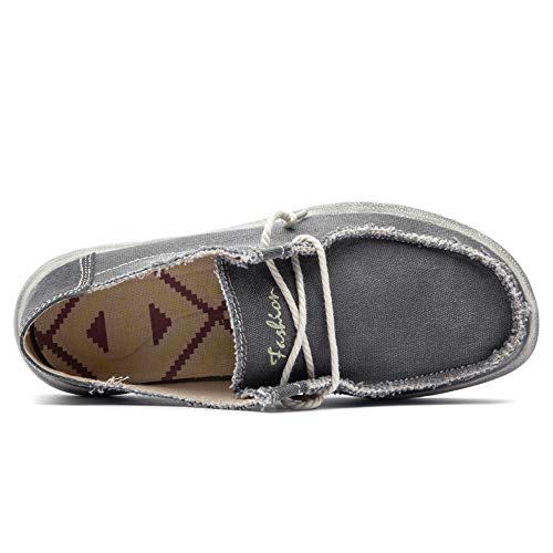 Driving Loafer for Men Boat Moccasins Lace Up Style Canvas Material Simple Casual Round Toe(Gray,10 M US)2