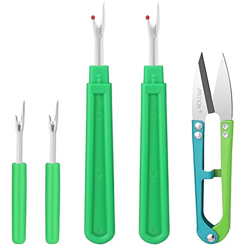 CampTek Seam Ripper and Thread Remover Kit,2 Big and 2 Small Sewing Stitch Cutter,1 Unpicker and 1 Sewing Trimming Scissor Nipper Tool for Thread Remove(Green) - Thumbnail 2
