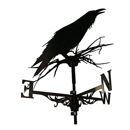 BRLIBESE Weathervane Crow Roof Mount Vane Metal Black Weathervane for Garden Decor Farmhouse Decorative Outdoor Garden Wind Measuring Tool