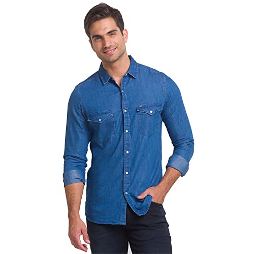 Image of Spykar Men Slim Fit Full Sleeves Shirt (Size: M)-MSH-02BBDS-335-Light Blue