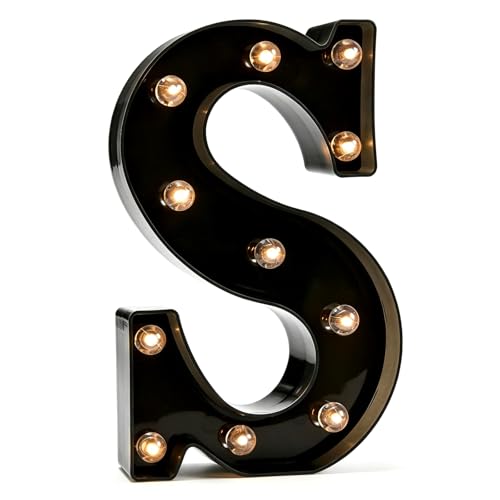 Image of Pooqla Black Light Up Letter S, Marquee Letters Black Room Decor | LED Lighted Letters Birthday Party Decorations, Gifts for Boys Men Christmas Anniversary Night Light Home Bar Room Decoration
