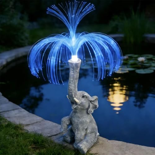 Nzkeuf Solar Alephant Garden Ornament Elephant Fountain Statue with LED Lights Waterproof Outdoor Solar Light Decor for Garden/Yard/Patio Gifts for Mum/Grandma/Gardener