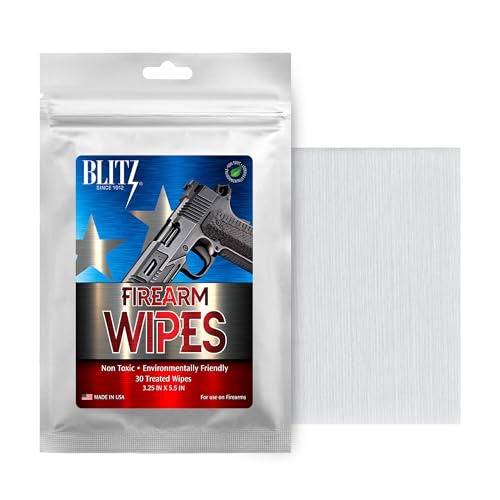 Blitz Gun Oil Wipes for Gun Cleaning & Protection Pre-Treated Biodegradable Gun Wipes are Made with Synthetic Oil and are Non Toxic & Disposable. Great for Rust Defense Too Made in USA - 30 Count