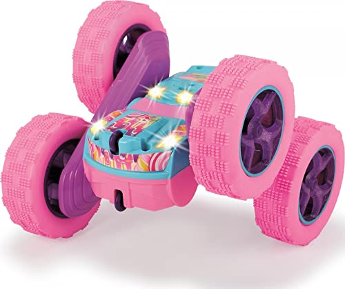 Dickie Toys Pink Drivez RC Candy Flippy, ferngesteuertes Spielzeugauto, Rotations- und Flip-Funktion, mit Fernbedienung, bis 8 km/h, f&uuml;r Jungen und M&auml;dchen, beleuchtet, ab 6 Jahren, 28 cm, Pink/T&uuml;rkis