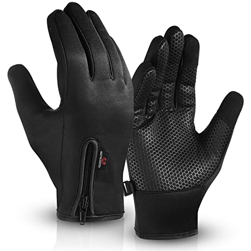 WFX Cycling Gloves Touchscreen Thermal Running Gloves Black Winter Gloves Warm Windproof Non-slip Fleece Lining Bike Gloves Warm Gloves for Men Women