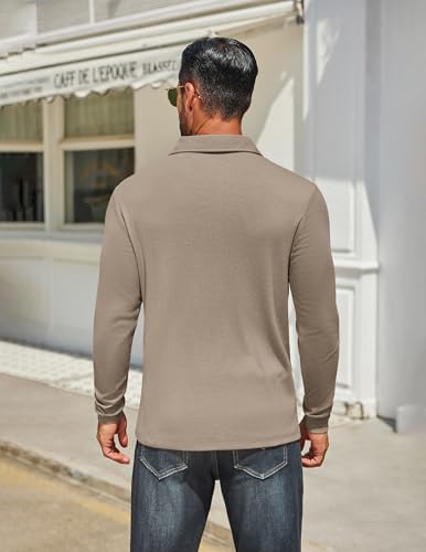 COOFANDY Mens Long Sleeve Polo Shirts Classic Casual Button Polo Tee Lightweight Collared Golf Shirt3