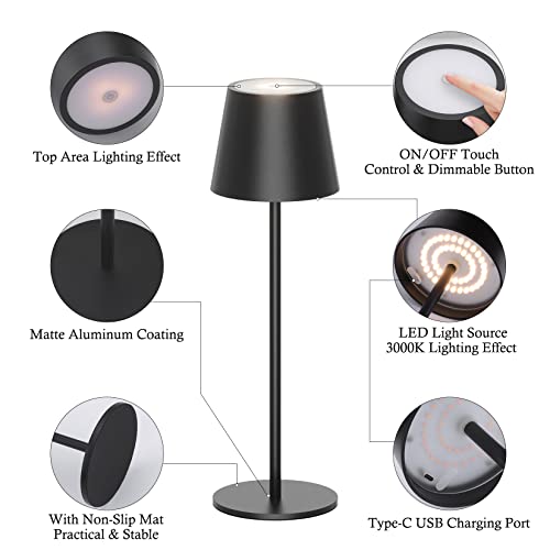 Ralbay 2 Pack Rechargeable Led Table Lamp,Portable Black Outdoor Table Lamp Waterproof 3W 5000Mah Dining Table Lamps, Stepless Dimmable Battery Powered Lamps For Outdoor/Restaurant Home Lighting #TOP3