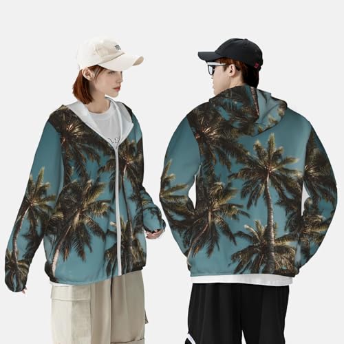 Men's UPF 50+ Sun Protection Hoodie Long Sleeve Fishing Shirts Quick Dry Tall Tropical Palm Trees Sun Shirt Jacket4