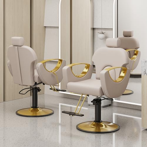 Image of LOUVIXA Barber Chair for Hair Stylist, Height Adjustable Hydraulic Hair Reclining Salon Chair, 360 Degrees Rotation, Multi-Function Shampoo Chair for Salon Barbershop (Grey)