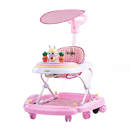 GoodLuck Baybee Round Baby Walker for Kids | Music Function with Canopy 3 Position Height Adjustable kis Walker,Activity Walker for Babies/Childs (6 Months to 2 Years) (Pink)