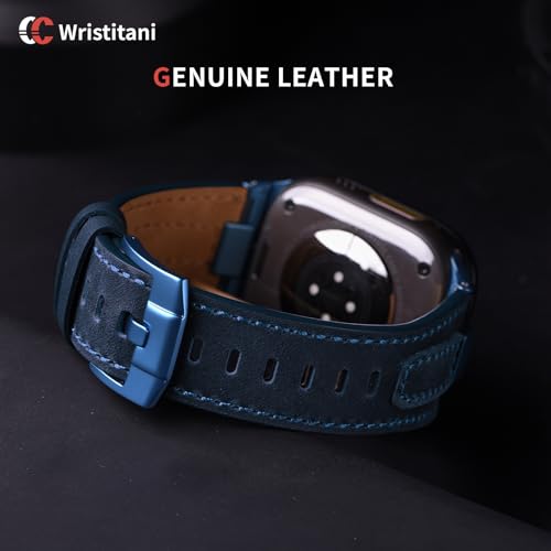 Image of Wristitani Leather Bands Compatible with Apple Watch Band 49mm 46mm 45mm 44mm for Men, Metal Connector & Genuine Leather Straps for iWatch Ultra3 /2 /1 SE3 /2 /1 Series 11 10 9 8 7 6 5 4 [NO Watch and Case]