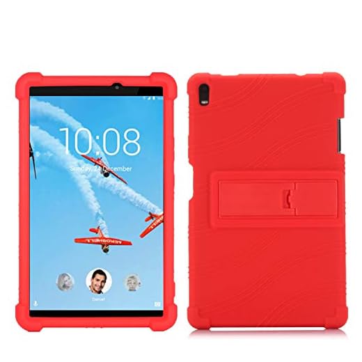 Chstls Fodral för Lenovo Tab 4 8 Plus 2017 (TB-8704V TB-8704F TB-8704X TB-8704A), slitstark lätt stötsäkert barnvänligt mjukt silikonskydd med förstärkta hörn och justerbart kickstand - Röd