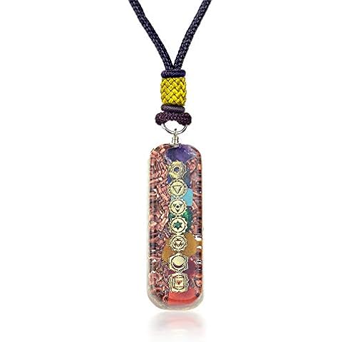Orgonite Crystal Seven Chakra Pipe Pendant - Handmade Orgone Chakra Symbol Gemstone Necklace for Spiritual Healing, Meditation, Reiki, Gift for Men and Women Cover